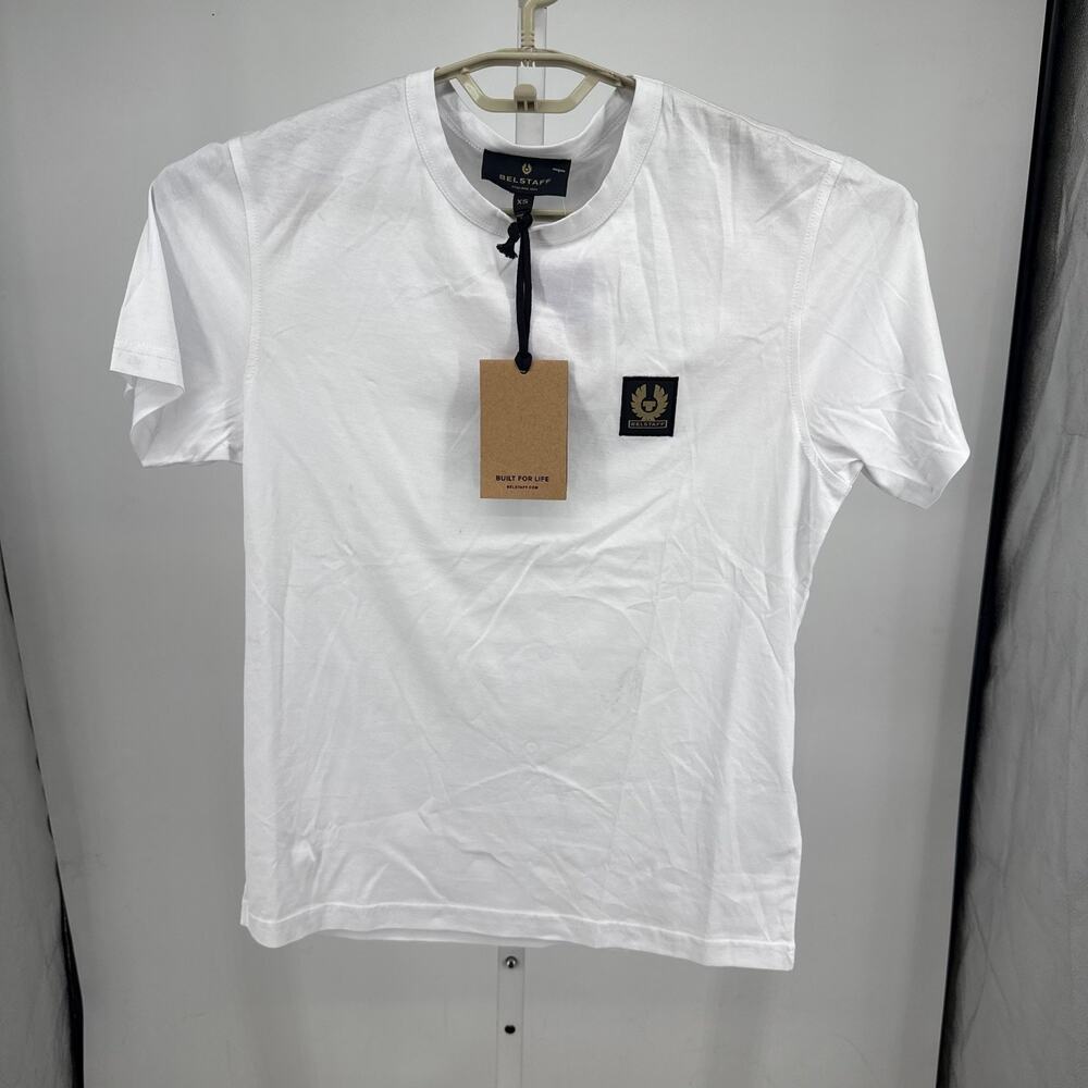 Belstaff T-Shirt Mens XS White Short Sleeve Crew Neck Logo Patch Solid Tee NWT